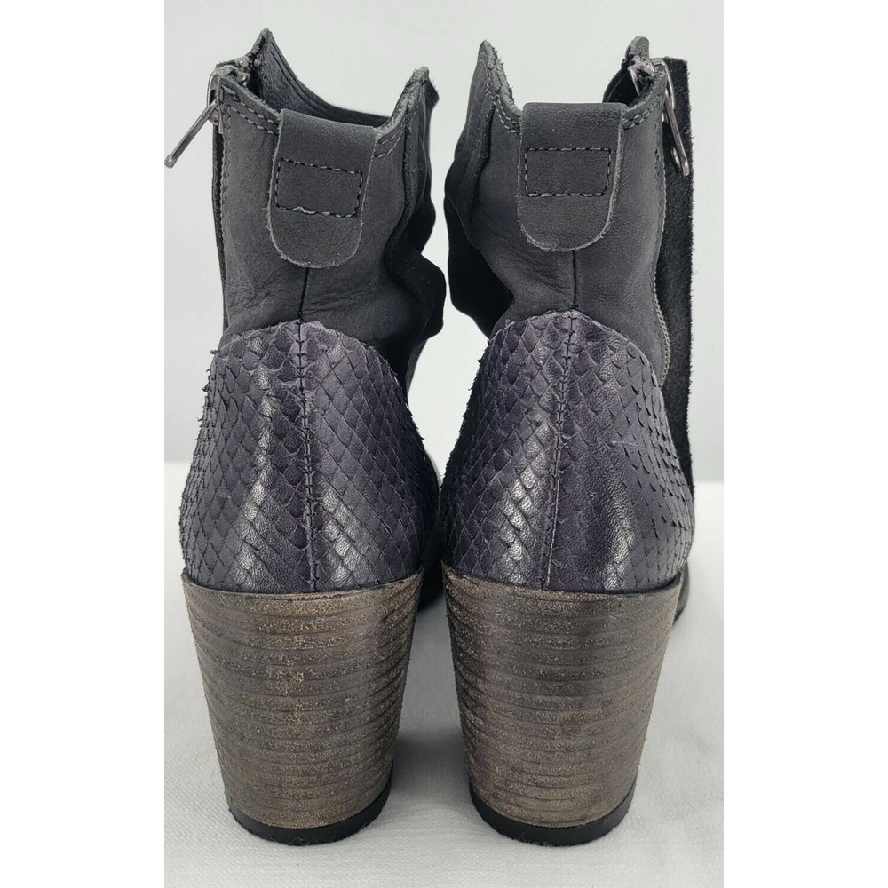 Felmini Distressed Leather Boot Size 41 Gray Snakeskin Stacked Heel Zip - Picture 7 of 12